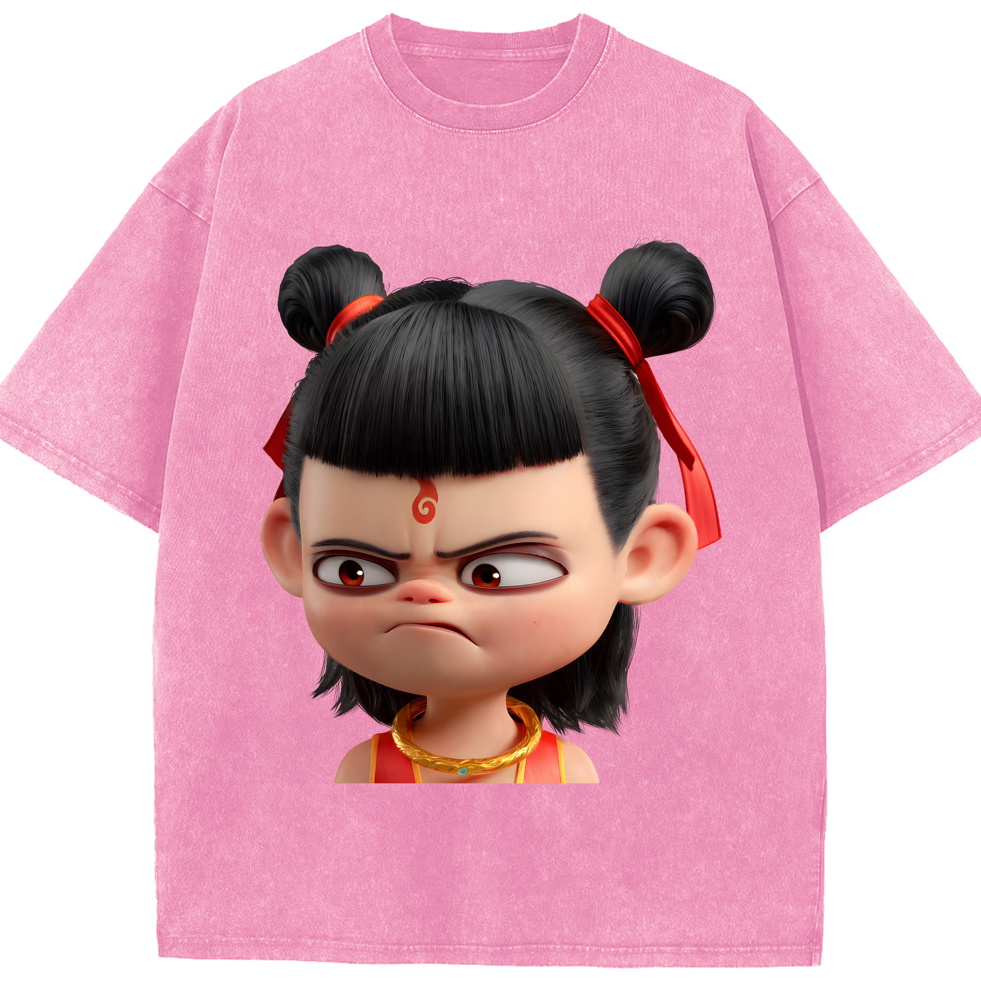 （画像用） Ne Zha 2 ナタ 魔童の大暴れ 綿100% ヴィンテージ風 半袖Tシャツ（フロントプリント）